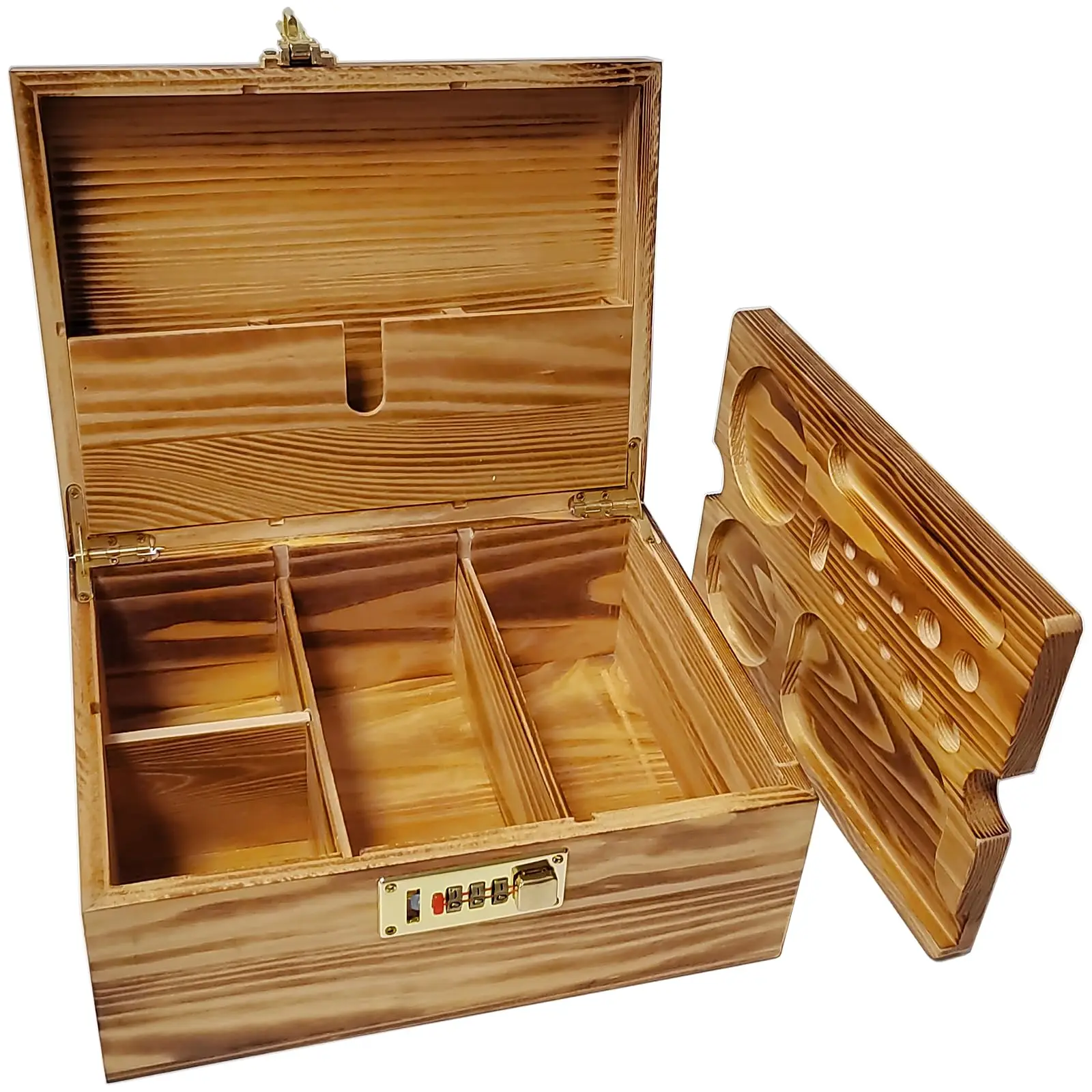 Acacia Wood Storage Box with Combination Lock - Decorative Home Organizer & Ideal Gift Choice