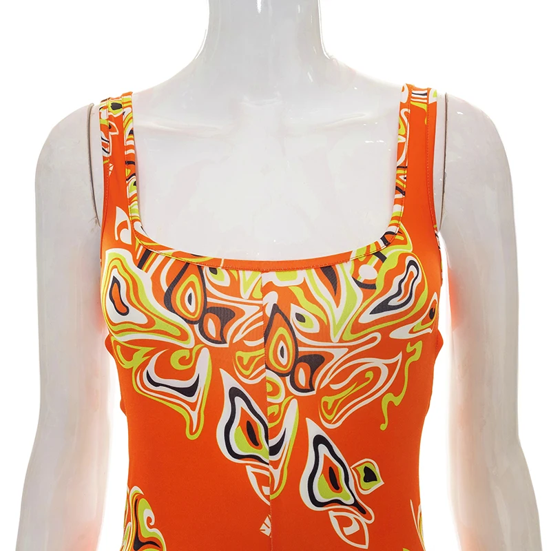 Women Summer Hot Sleeveless Skinny Streetwear Print Hollow Out Jumpsuit ...