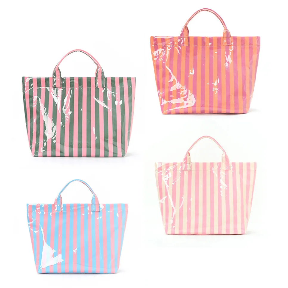 PVC Tote Bag Striped with Polyester Lining Open Closure Waterproof Large Capacity F, Wholesale & OEM/ODM Welcome