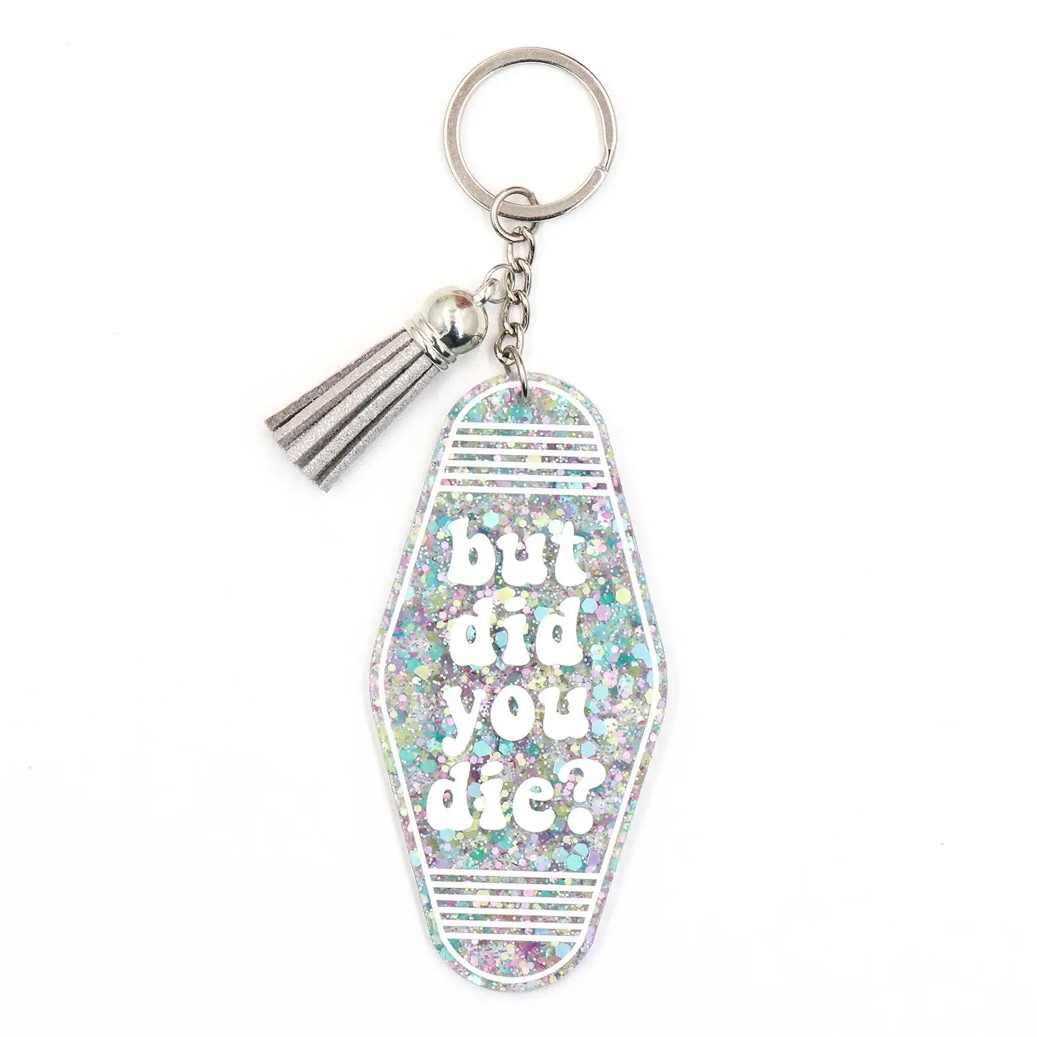 HYLKH1372 Retro Hotel Keyring Fun but Did You Die Motel Keychains Stainless Steel with UV Printing Gifts for Drivers