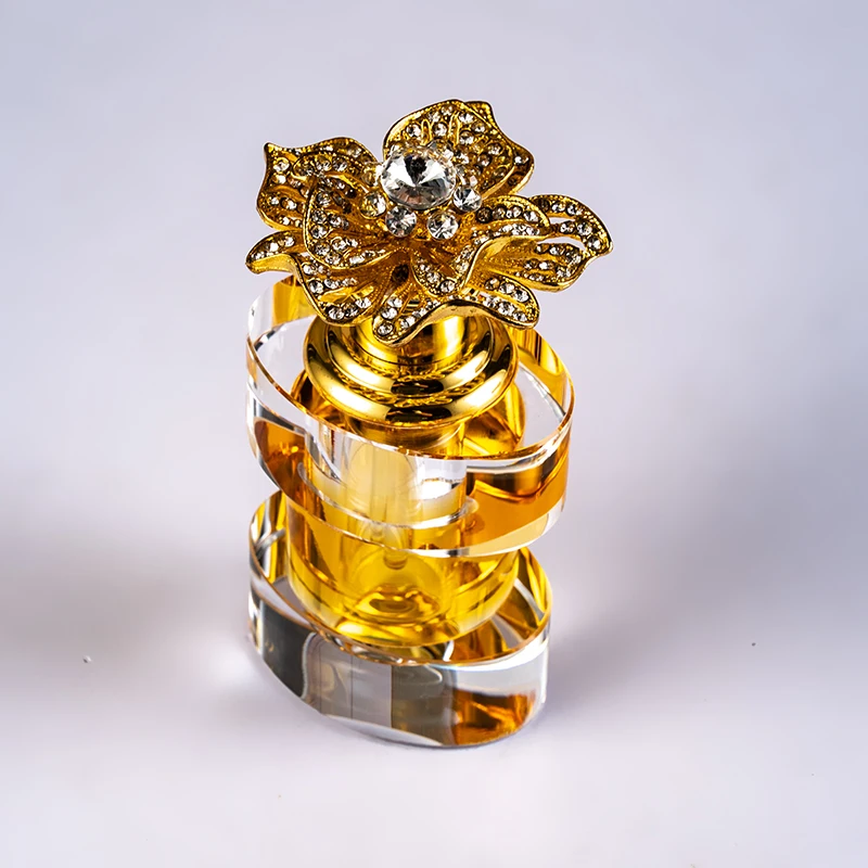 New Products Hot Sale Gold Flower Decoration 6ml Glass Empty Bottle Unique Design Luxury Crystal Perfume Bottle