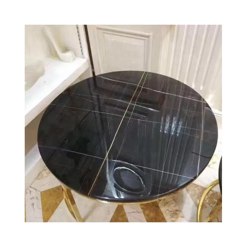 Marble Round Side Coffee Table Golden Vein Lauren Black Gold Living Room Furniture Modern Fumigated Wooden Crate Polished 1/-1mm