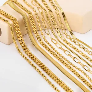 MW Hypoallergenic 18K PVD Gold Plated Stainless Steel Necklace - Women's Herringbone Cuban Paper Clip Chain Anti-Tarnish Fashion