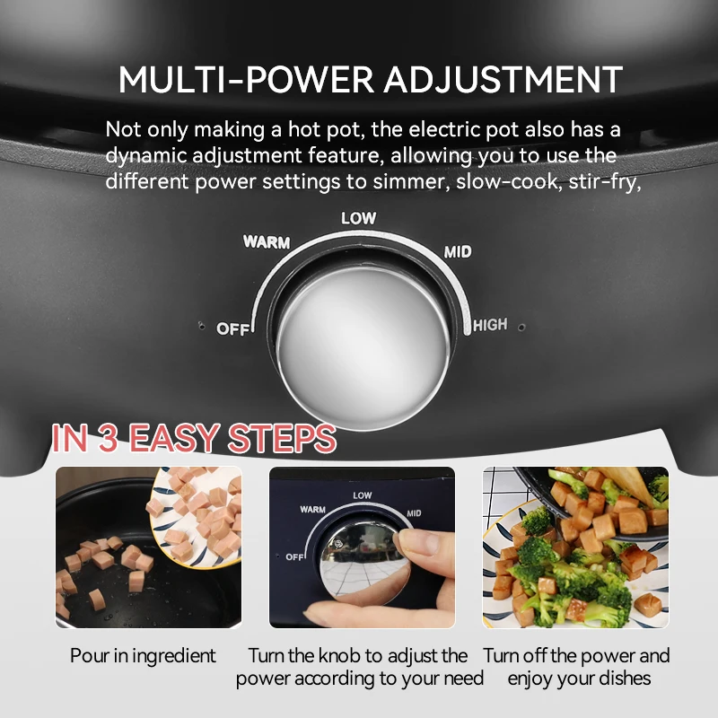 4L Detachable Hot Pot Cooking Pot Electric BBQ Grill Frying Pan Electric Grill Hot Pot