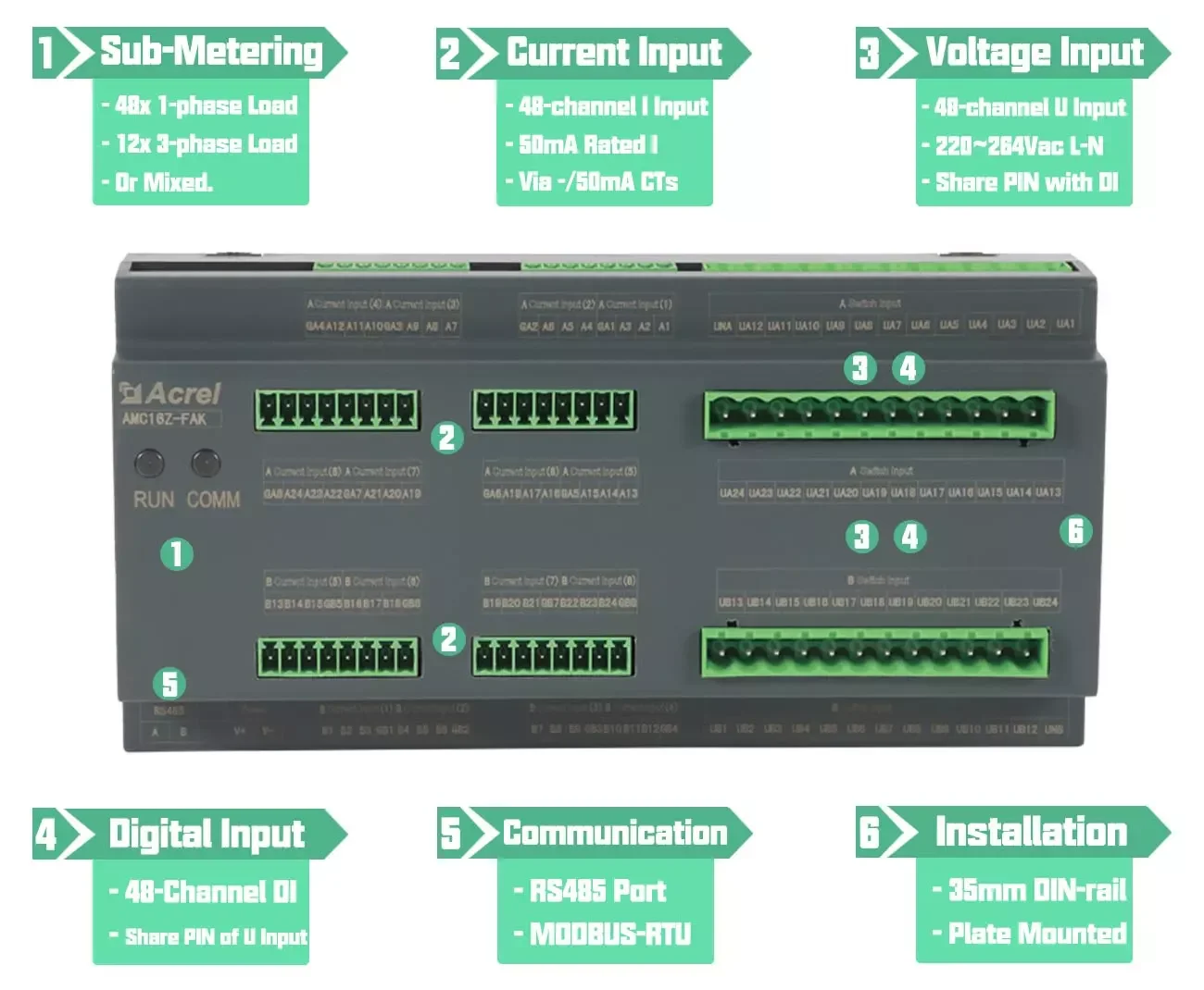 Acrel Amc16z-fak48 Electric Muti Channel Monitoring Module Data Center ...