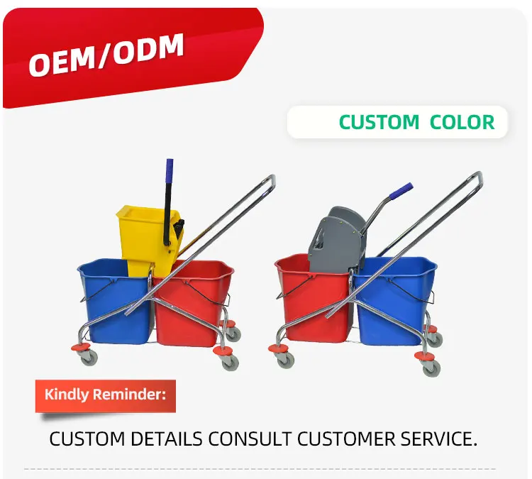 PP 46L Hotel Mopping Trolley Plastic Mop Cart Double Bucket Mop Wringer Trolley manufacture