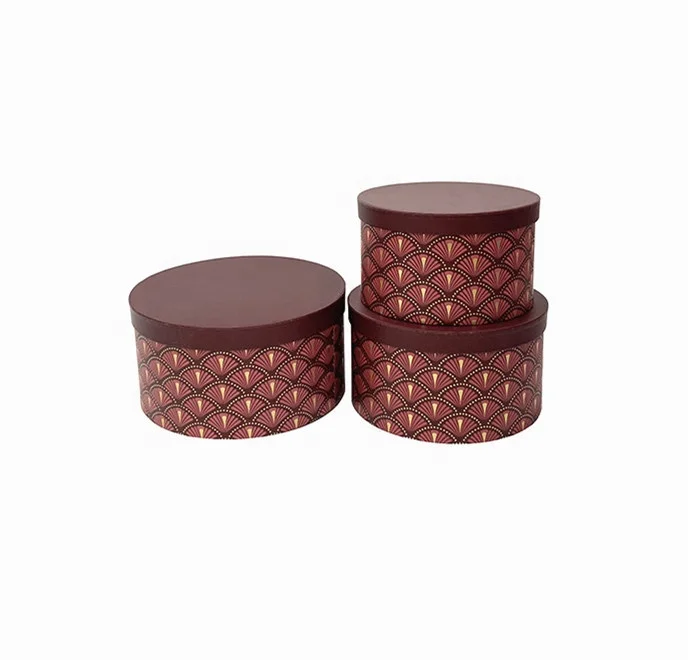 High Quality in Stock Printing Paper Cardboard Gift Box Rose Packaging Round Flower Box 3-piece Set Gift Packaging Box Set
