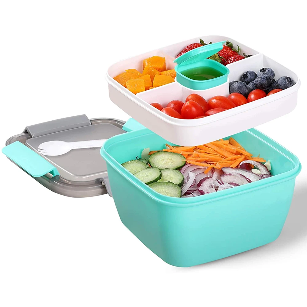 6 Pieces Salad Container for Lunch 50 Oz Salad Lunch Container with 3  Compartmen