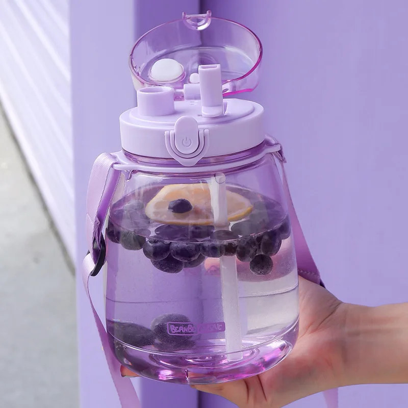 Custom Logo Large Capacity Directly Drink or Straw Dual Purpose Plastic Water Bottle With Strap
