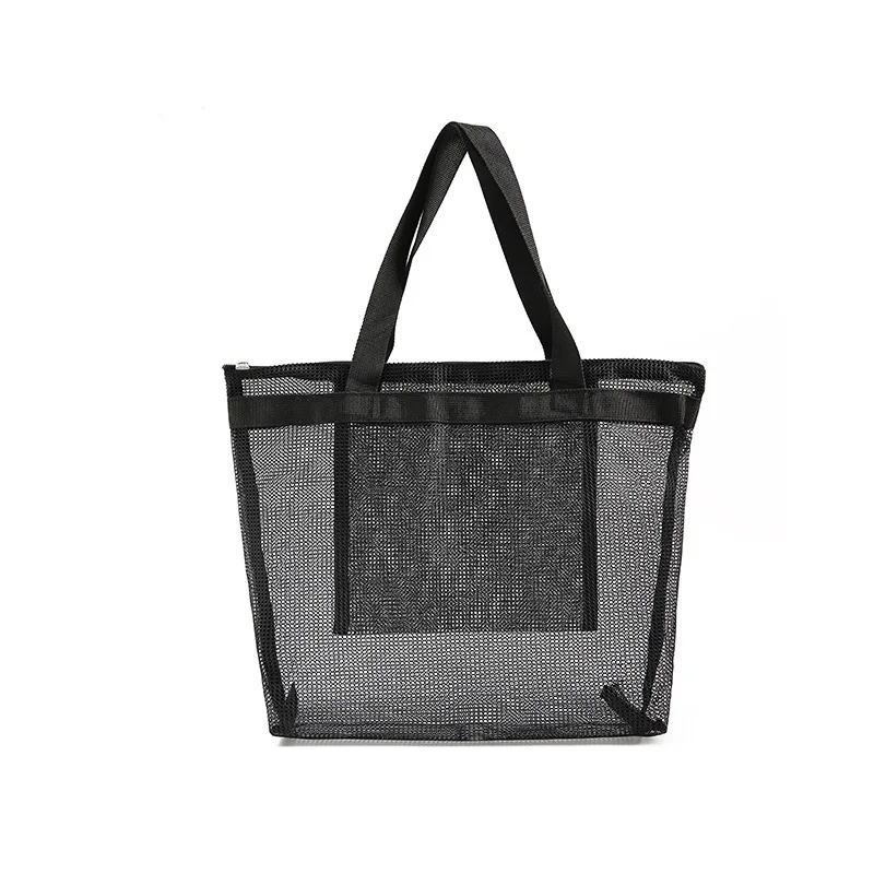 Customized Lightweight reusable shopping bag large capacity women mesh hollow beach shoulder tote hand bag