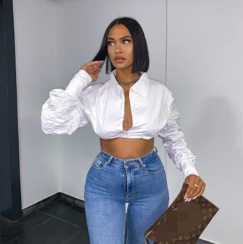 2022 spring/summer woman crop tops fashionable blouse sexy long sleeve Shirts white women's blouses puff sleeve