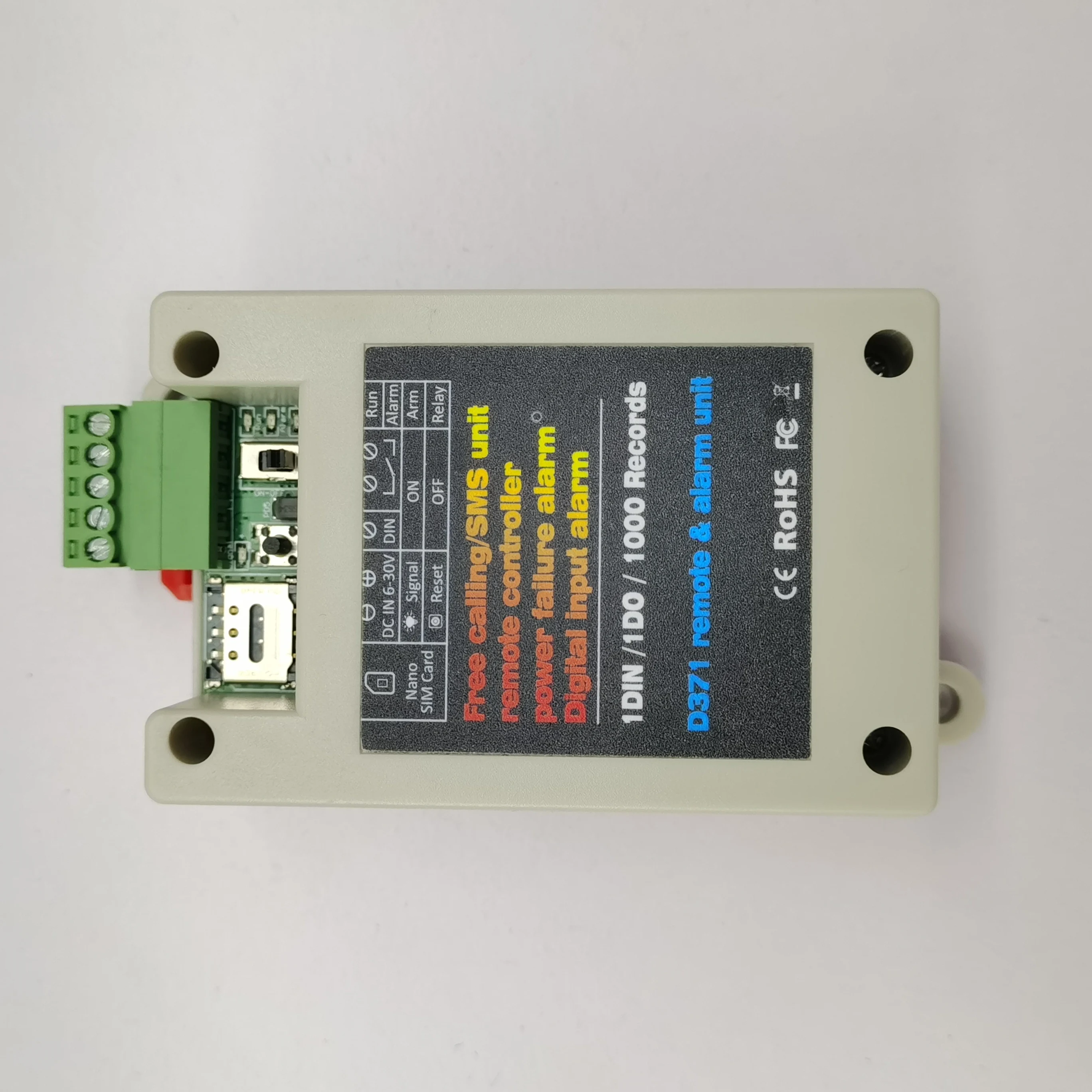 Free Calling Sms Unit Remote Controller Power Failure Alarm Digital Input Alarm 1 DIN/1DO/1000 Records D371 2G