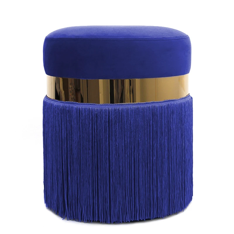 High Quality Living Room Furniture Velvet Designer Round Gold Ottomans Modern Pouf Cushion Stool with Tassels