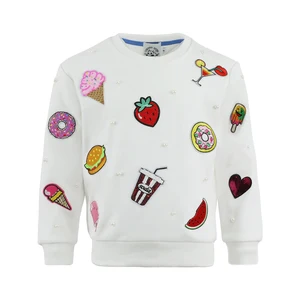 Customized Girls Cotton Sweatshirt Autumn Season Patchwork Round Neck Design with Lining Long