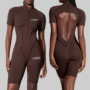 Custom Logo Gym Romper Women Plus Size V Neck Tummy Control Moisture Wicking Yoga Jumpsuit for Cross Border Wholesale Casual