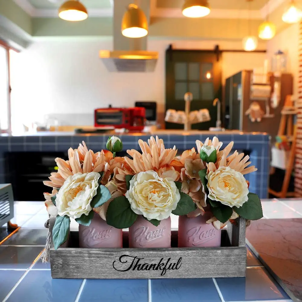 Handmade Table Decoration Mason Jar Wood Box Centerpiece for Farmhouse  Kitchen and Rustic Wedding Decor, image size:1000x1000