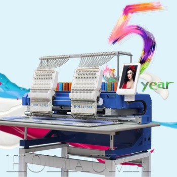 Cheapest embroidery machine prices HOLiAUMA 15 colors 2 head computer embroidery sewing machine for hat t-shirt flat 3d logo