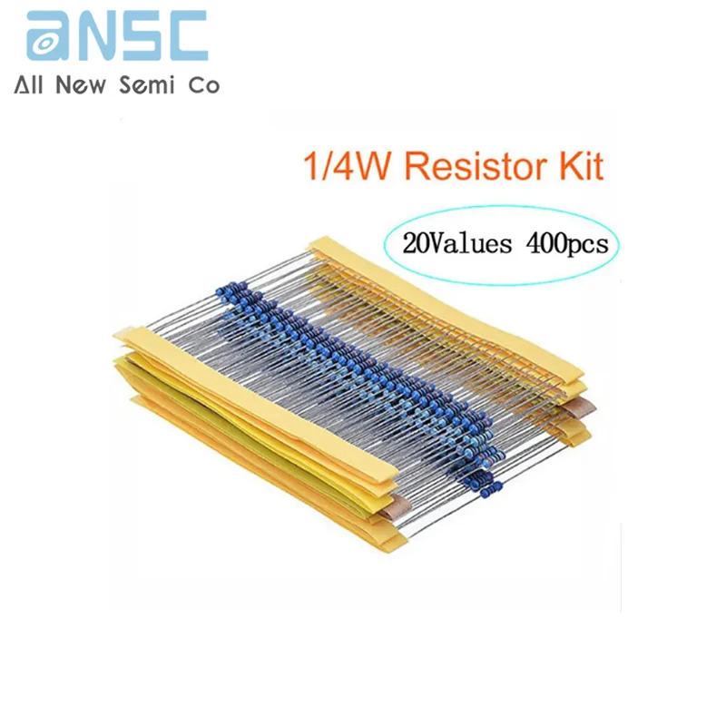 400Pcs/locs 20Values resistor Pack 1/4w Resistance 1% Metal Film Resistor Resistance Assortment Kit Set 20 kinds Each 20Pcs