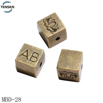 Custom made 3d brand alloy metal logo beads square shape bracelet holes 8mm beads for jewelry making