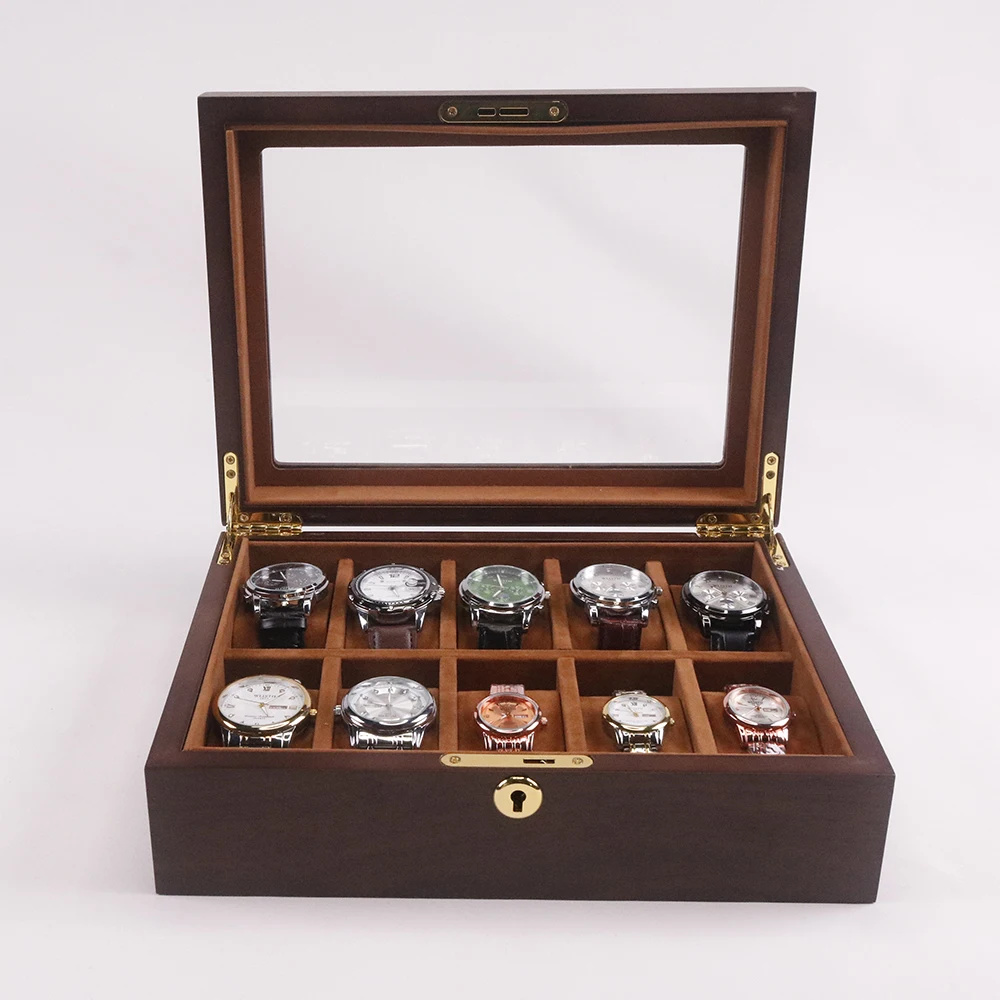 10 Slots Walnut Wooden Grain Watch Storage Box Teak Grain Wood Watch Organizer Case Display Box With Suede Cushion