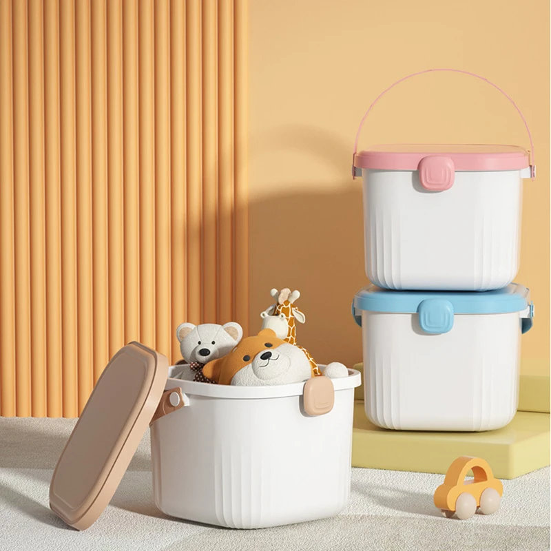 Children's Bedroom Plastic Toy Storage Box with Handle & Lid Toys Organizer Household Storage Container for Kids' Products