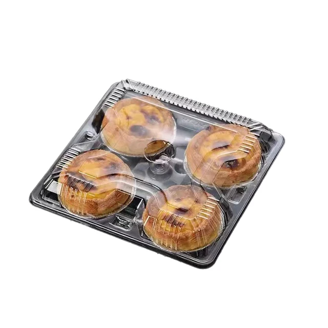 Disposable Clear Plastic Egg Tart Storage Box Food Takeaway Container Clear Bakery Dessert Plastic Box