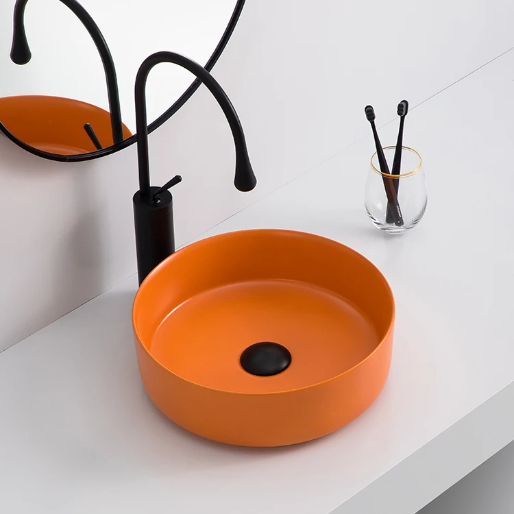 Sanitary Ware Color Lavabo Matt Orange Glaze Round Art Basin Countertop ...