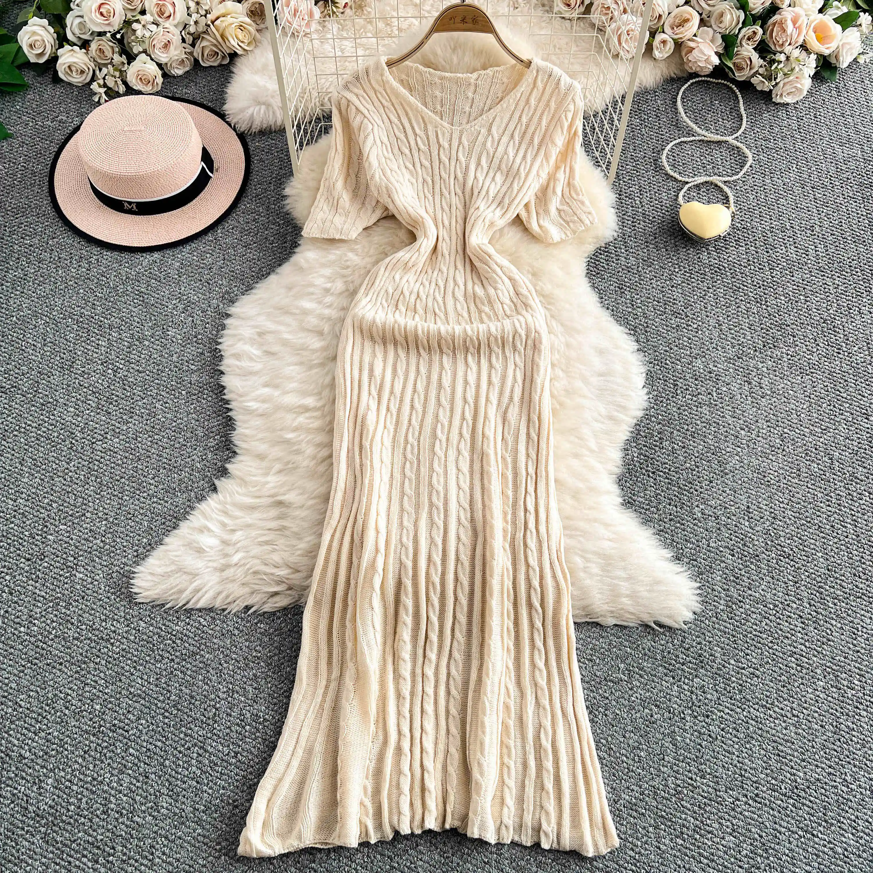 fall vacation dresses Tarry Long Sleeve Fluted Hem Knit Dress Midnight Blue main image 0