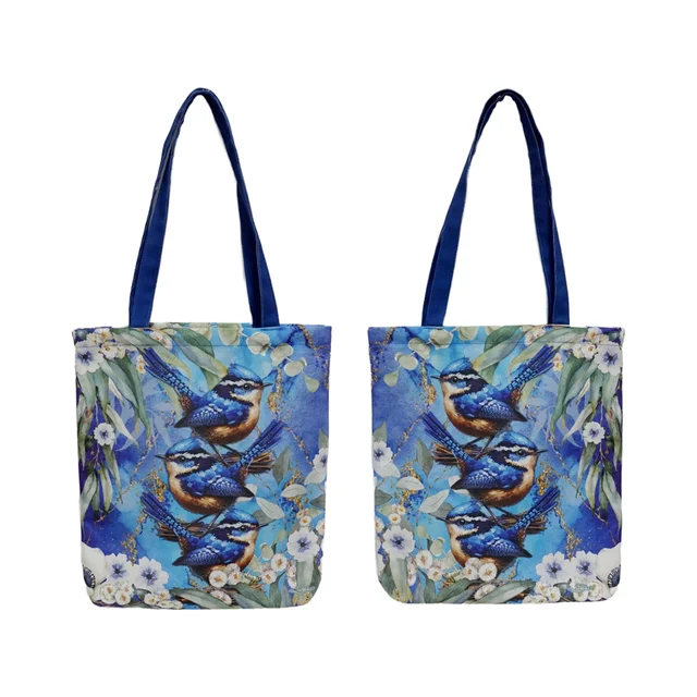 High Quality Polycanvas High-Capacity Portable Polyester Tote Bags Blue Birds Design-for Promotions Wholesale Available
