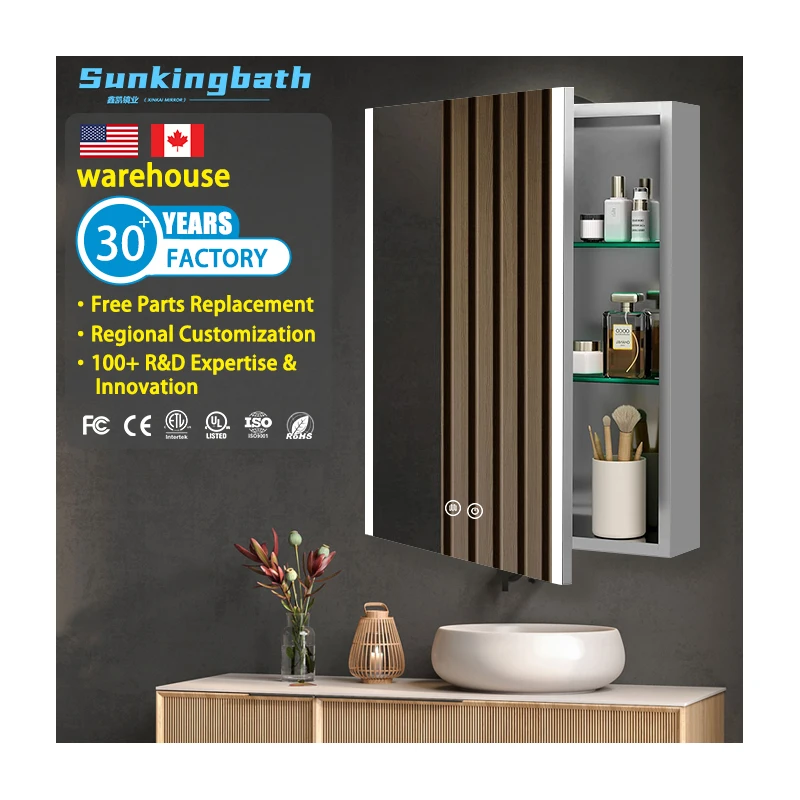 Excellent Durability One Door Illuminated Led Mirror Cabinet Smart Bathroom Medicine Cabinet for Hotel Project