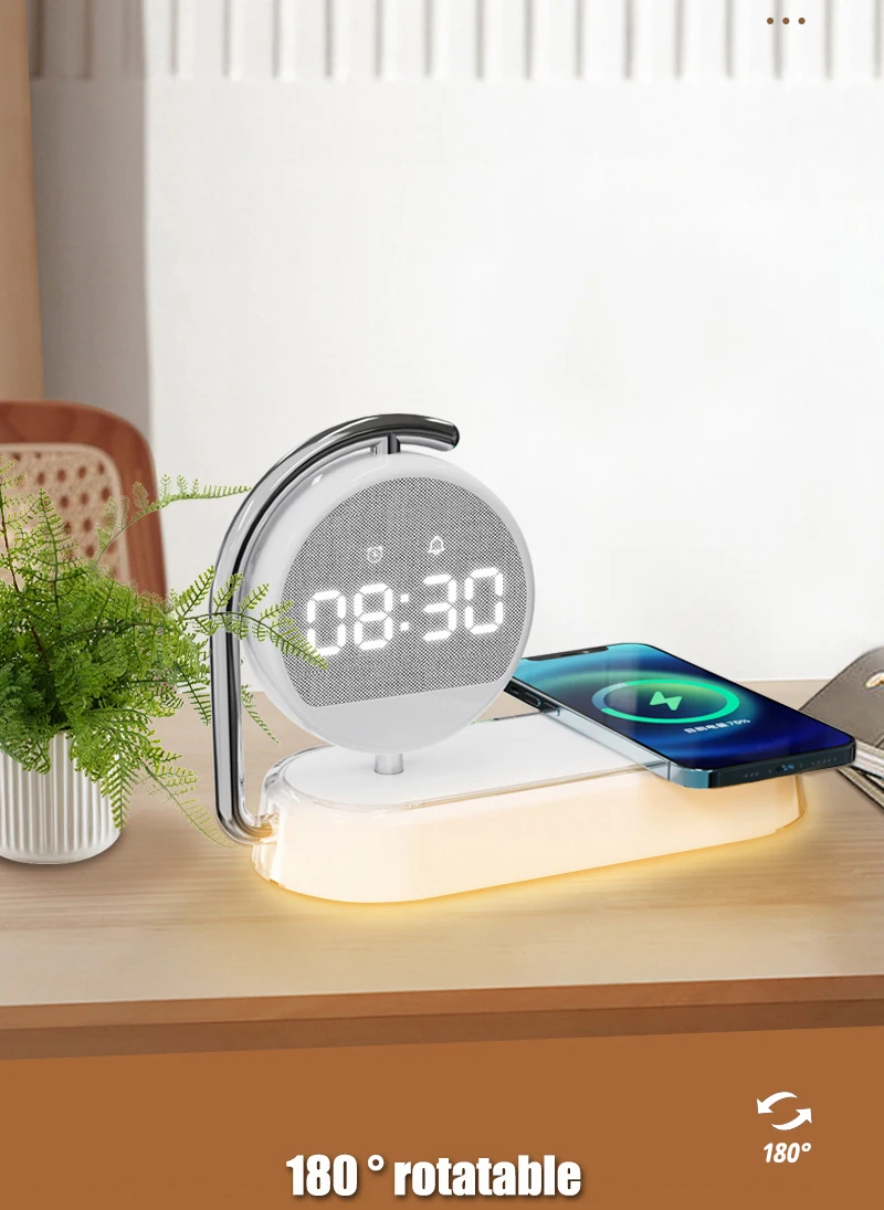 Multifunctional  LED Desktop 15W 3 in 1 Wireless Charger Alarm Clack Night Light Dock Foldable Qi Charger for iphone 15 Dropping