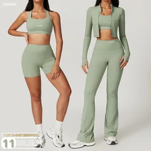 For YISHENHON 2026 Women's Gym Fitness Activewear Quick Dry Sports Bra Butt Lifting Leggings Flared Pants Yoga Sets Full Breatha