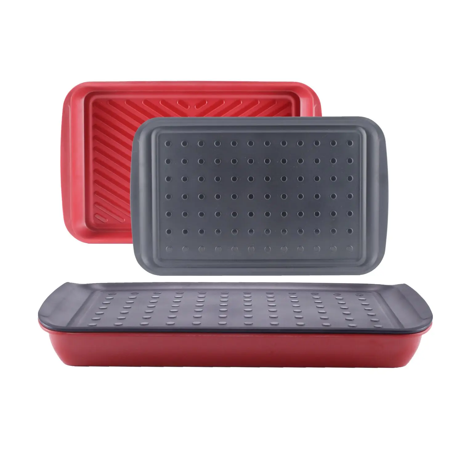 Black and Red 2 Pc Rectangular Shape Barbecue Prep Tray Set Melamine BBQ Marinade Tray Set