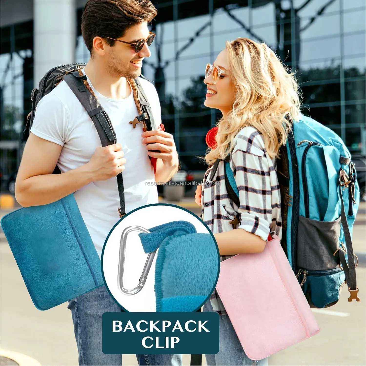 2-in-1 Super Soft Knitted Flannel Throw Zipper Bag Pockets Carabiner Luggage Strap Convenient Multipurpose Travel Blanket Pillow