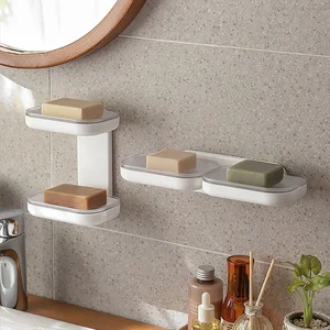 One-Piece No-Drill Wall-Mounted Soap Holder Double-Layer Bathroom Storage Rack with Drainage Dropshipping Feature