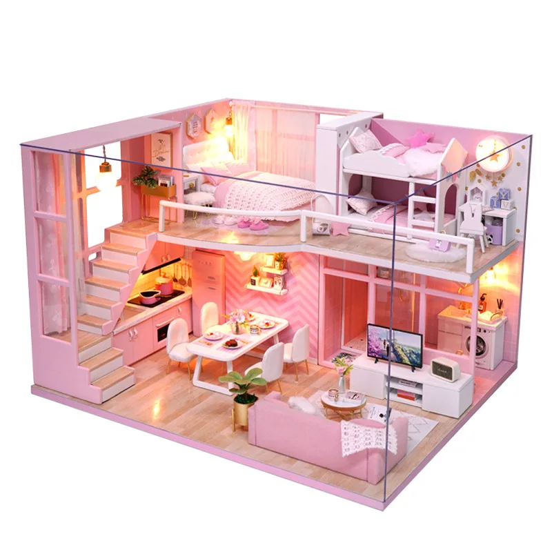 Сборная модель игрушки «сделай сам», креативный подарок на день рождения для подруги, розовый деревянный кукольный домик