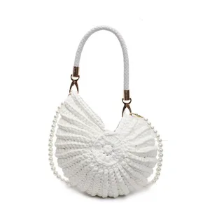 custom logo Pure Hand-woven Finished Conch and Shell Bag Popular Red Envelope Hand-held Woven Bag Pearl Chain Crossbody Bag