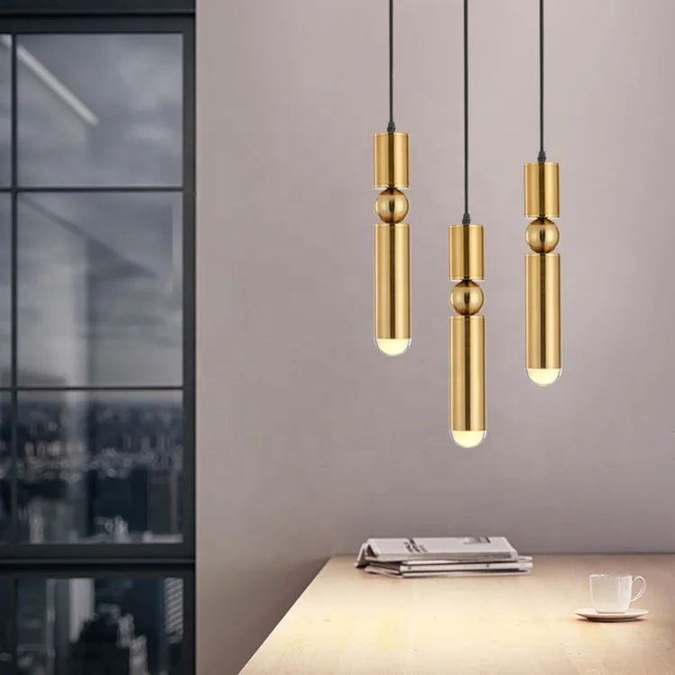 Single hanging modern nordic brass gold tube minimalism led pendant light ETL89516