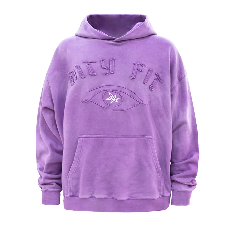High Quality Purple French Terry Sun Faded Hoodie Custom Vintage