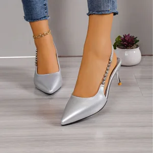 QuiteS 2026 Women's Summer High Heels Shoes Wholesale Peach Buckle Fine Heel Slip on Pointed Toe Sandals Waterproof Temperament