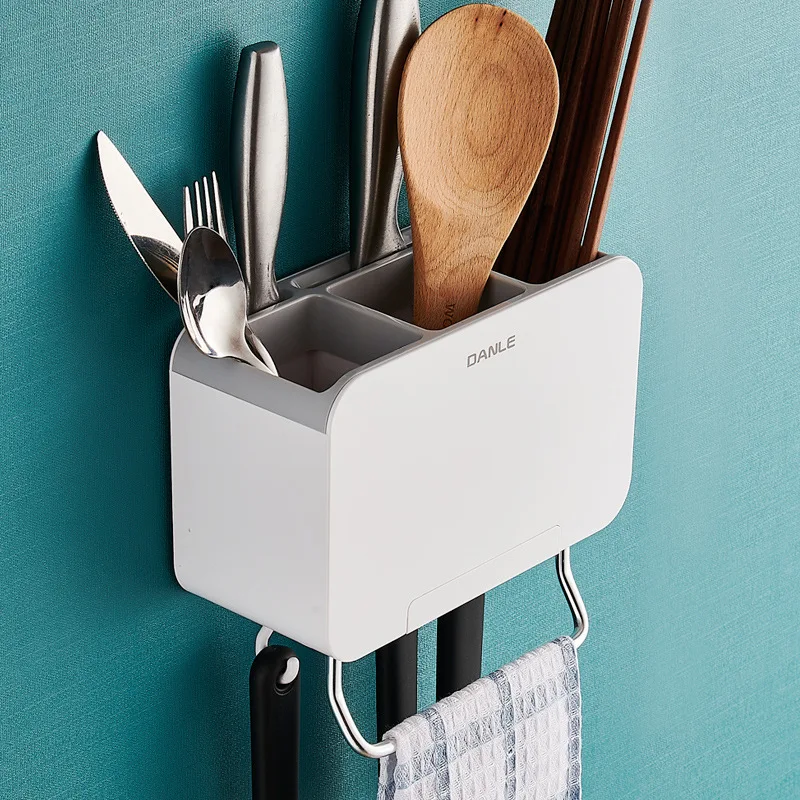 Panier de vidange porte-couteau multifonctionnel, support de rangement créatif, porte-baguettes de cuisine en plastique sans perforation sans trace