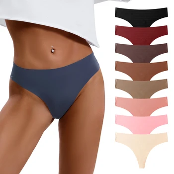 Women's Seamless Thong Panty Underwear Mid Waist Elastic Cotton Hipster Sexy Thongs Women Panties