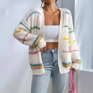 Rainbow Stripe Knitted Cardigan Women's Sweater Fashionable Loose Casual Knitted Sweater Jacket
