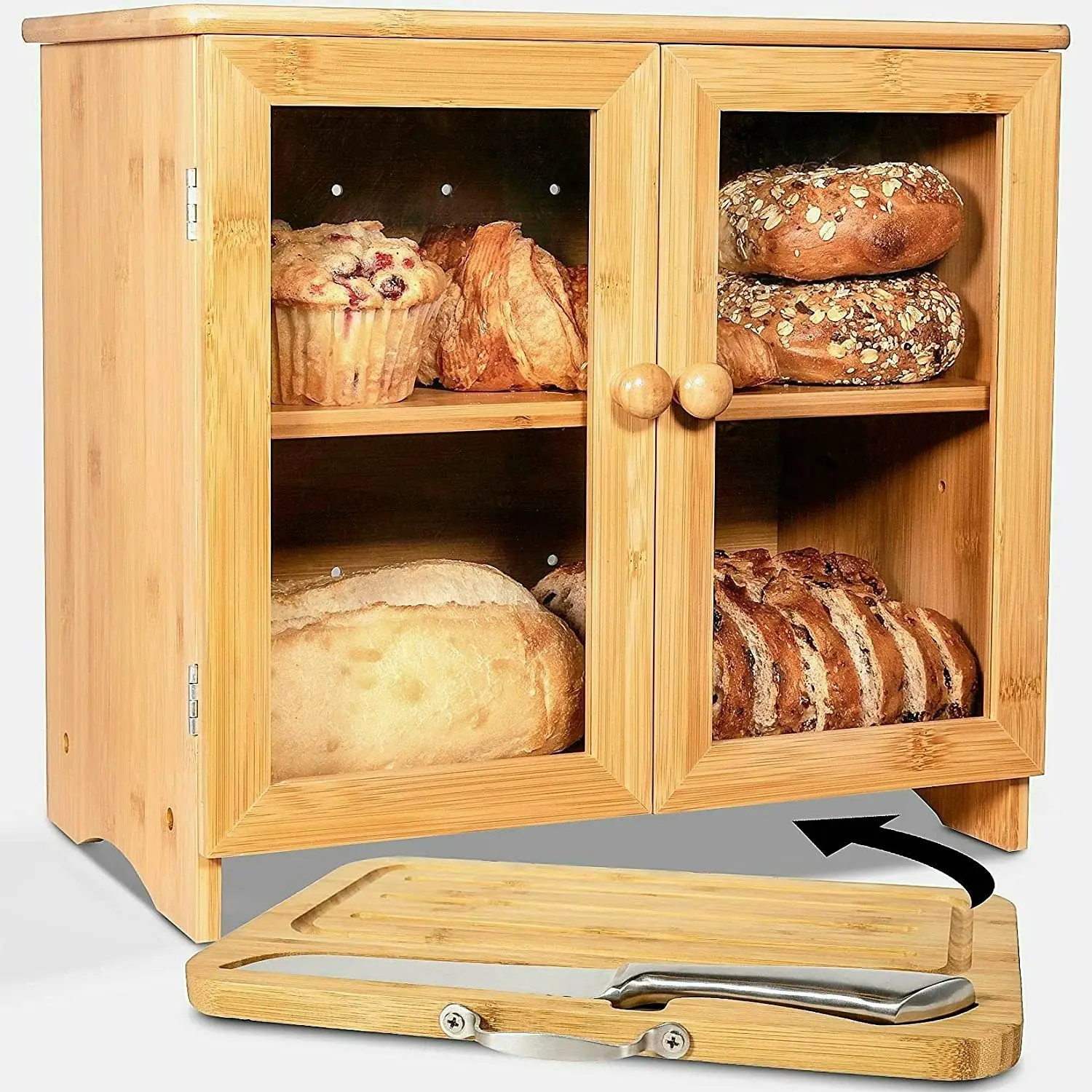 Goodpick Bamboo Bread Storage Box Double Layer Large Wood Bread