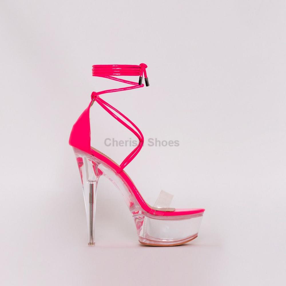 Новое поступление, пикантные женские лакированные босоножки до щиколотки на прозрачной платформе, на шнуровке, с острым носком, прозрачные туфли на шпильке для женщин
