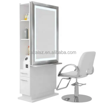 ミラーテーブルと理髪店の椅子美容院用家具LEDライト付きミラー