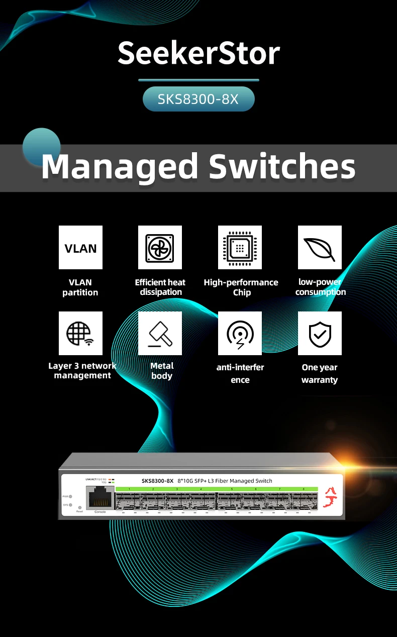 Seekerstor Sks83008x 8 Port 10g Sfp+ L3 Managed Switch For Port