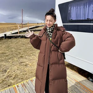 Foreign Trade Women's Long Loose Hooded Vintage Hong Kong-style Bread Suit Polyester Cotton Feather Filled Poncho Spring