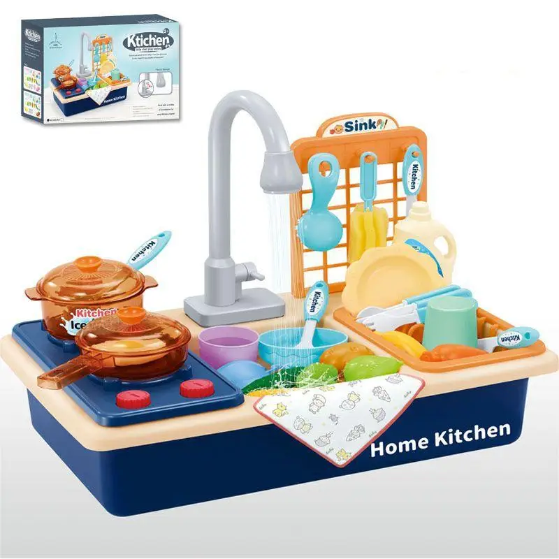 pdqouc Jouets d'Évier de Cuisine Enfants Lave-Vaisselle Électrique Jouet de Jeu avec Eau Courante Système Automatique de Cycle d'Eau Maison de Jeu Jeu de Rôle Jouets pour Garçons et Filles