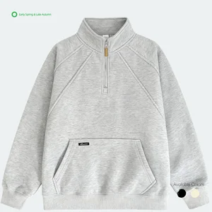 Vintage Solid Knitted Sporty Digital Windproof Breathable Puff Sleeve Stand Collar Loose-Fitting Boys Girls Spring Wear